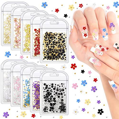 2000 Pcs 3D Butterfly Acrylic Nail Charms Sets Rhinestones Butterfly for Nails Butterfly Nail Glitter Charms for DIY Nails Decoration Design Craft Accessories Women Girls (Flower)