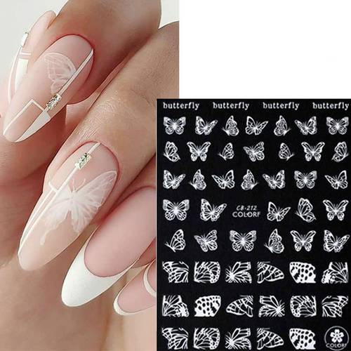 White Butterfly Nail Stickers Spring Flower Nail Art Decal Nail Decoration Supplies Bee Dandelion Butterfly Angel Flower 2022 New Nail Design Spring Nail 3d Self-adhesive For Acrylic Nail Manicure Tips (white butterfly)
