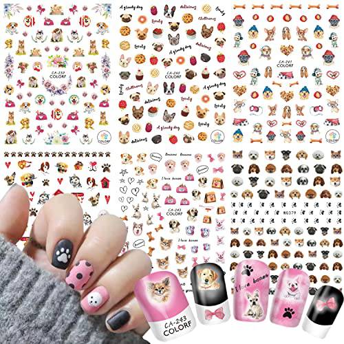 Cute Dog Nail Art Stickers, Cartoon Dog Nail Decals, 3D Puppy Self-Adhesive Sticker Design Holographic Animal Nail Art Decal Supplies for Women Girls Manicure Charms Decoration DIY Nail Sticker