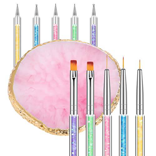 6 Pcs in 1 Set Resin Nail Art Palette with 5 Nail Brushes, Nail Tech Supplies Tools Nail Polish Mixing Palette Double-Ended Dotting Pen for Nail Art