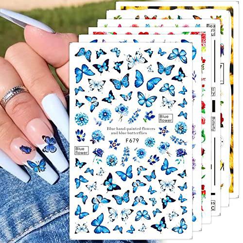 HAUTN Butterfly Nail Stickers for Nail Art, Self-adhesive Butterfly Nail Decals 3D Nail Art Supplies Colorful Spring