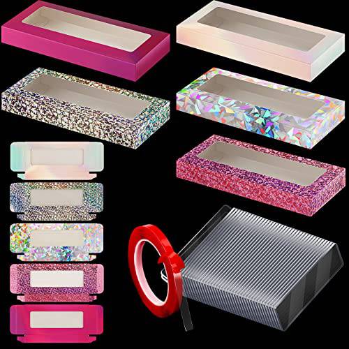 101 Pcs Nails Packaging Box Set 50 Empty Nail Display Packing Box with Clear Window 50 Acrylic Transparent Nail Stand 5 m Double Sided Tape Press on Nail Boxes Nail Art Display Stand Holder for Salon