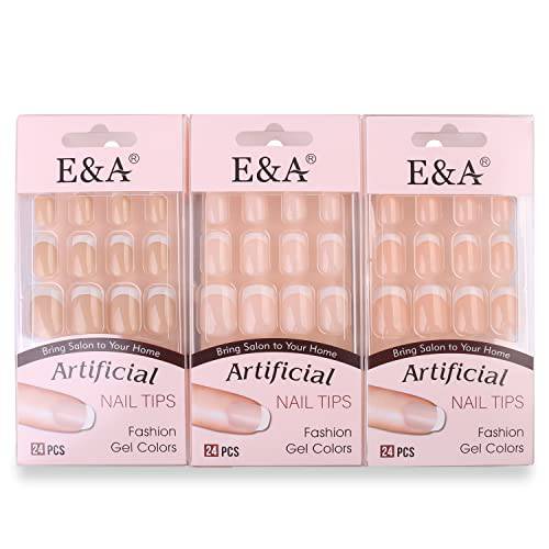 3 Pack French Tip Press On Nails Medium Acrylic Full Cover Fake Nail For Women E&A Lady False Nails (FS69A15PK3)