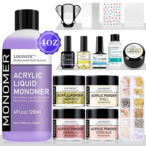 LOUINSTIC Acrylic Nail Kit - Acrylic Nail Powder Professional Acrylic Powder And Liquid Set With Nail Brush Cleaner Primer Nail Rhinestones Glue Gel Base Top Coat All-in-one Nails Kit Acrylic Set for Nail Carving Nail Extension Kit de uñas acrílicas Christmas Gifts for Nail Starter and Lovers