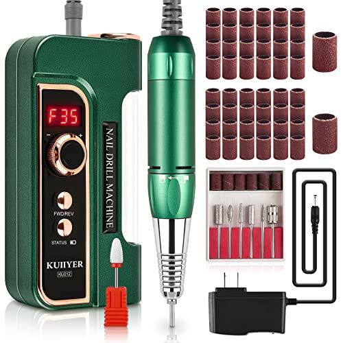 Professional Nail Drill Machine, KUIIYER 35000RPM Electric Nail Drill Kit (66Pcs Portable 3000mAh Cordless Rechargeable Variable Speed All-Metal Nail File Set) for Acrylic Nails DIY Manicure Pedicure