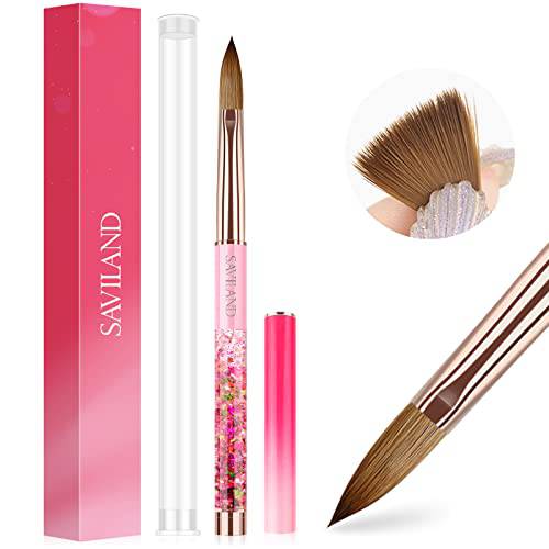 Saviland Acrylic Nail Brush - Professional Acrylic Brush for Acrylic Powder, Pink Gradient and Glowing Liquid Handle for Beginner Size 12