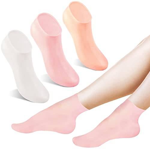 3 Pairs Silicone Socks, Silicone Moisturizing Socks Aloe Socks Silicone Gel Heel Socks for Women Men Dry Cracked Foot Skin(Medium, 3 Colors)