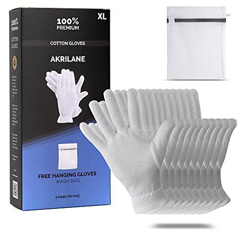 XL Extra Large Cotton Gloves for Dry Hands, Moisturizing Gloves Overnight, Eczema Treatment, Skin Spa Therapy, Cosmetic Jewelry Inspection Premium Quality (5 Pairs)