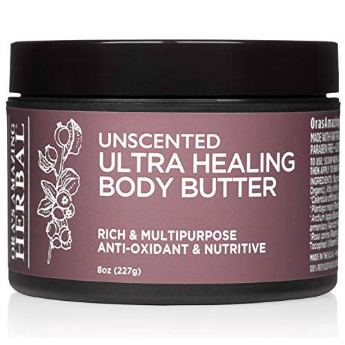 Ultra Healing Body Butter, Unscented Cream for Eczema and Dry Skin, Gluten Free Skincare, Fragrance Free Body Butter, Hand Cream for Dry Cracked Hands, Hand Cream, Skin Repair Cream, Made with Organic Shea Butter, Ora’s Amazing Herbal, 8 oz, Made in the USA