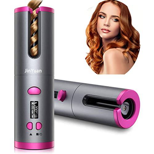 Automatic Hair Curler – Professional Ceramic Rotating Curling Iron with LCD Display – Auto Curler with Adjustable Temperature and Timer – Cordless Hair Curler for Safe and Fast Hair Styling (Grey)