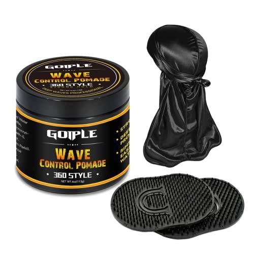Natural Wave Pomade for Men Strong Hold, Easy Wash 360 Wave Training Hair Cream, Waves Grease for Men Promotes Layered Waves, Moisture, Control and Silky Shine (Wave Pomade+Wave Brushes*2+ Silky Durag)