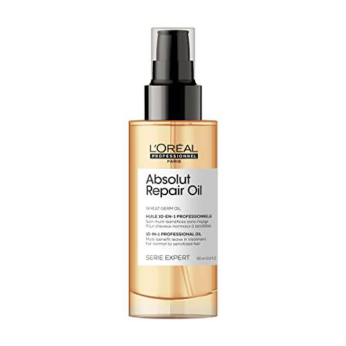 L’Oreal Professionnel Absolut Repair 10-in-1 Oil | Multi-Benefit Oil for Dry & Damaged Hair | Repairs Hair and Provides Shine | With Quinoa and Proteins | 3 Fl. Oz.