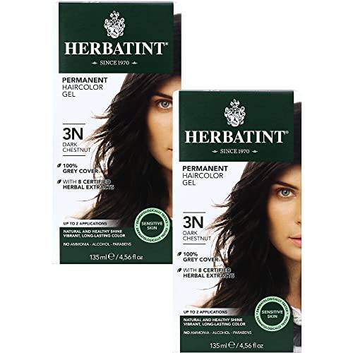 Herbatint Permanent Haircolor Gel, 3N Dark Chestnut, Alcohol Free, Vegan, 100% Grey Coverage - 4.56 oz (2 Pack)