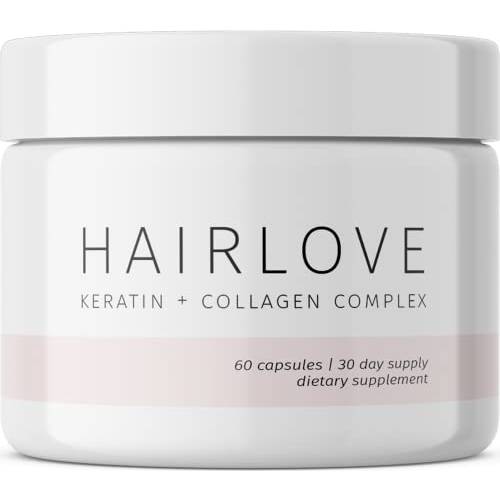 HAIRLOVE Keratin + Collagen Complex - Hair Growth Vitamins with Collagen Peptides - Helps Strengthen and Regrow Hair - Keratin and Collagen Supplements for Longer, Shinier Hair - 60 Capsules