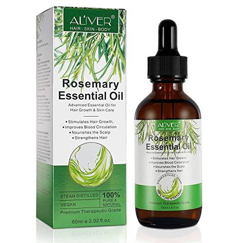 Rosemary Oil for Hair Growth & Skin Care, Advanced Rosemary Essential Oil for Eyebrow and Eyelash Growth 100% Pure Natural, Nourishes The Scalp, Strengthens Hair, Stimulates Hair Growth, Improves Blood Circulation,for Men Women,60ml
