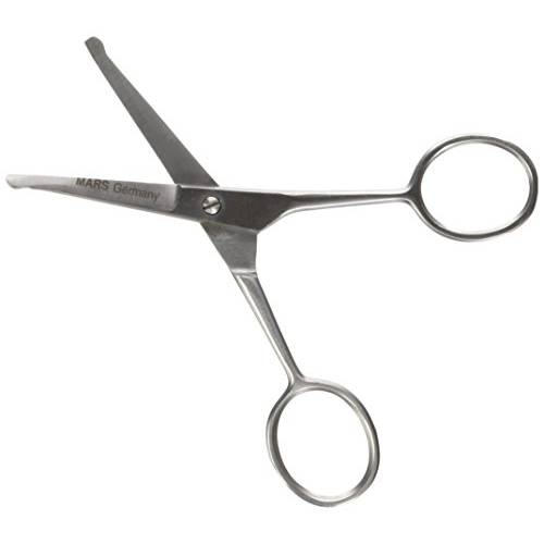 Mars Professional Stainless Steel Ball Tip Scissors, Microserrated, Blunt Points, 4.5 Length, For use with Faces, Ears, and Paws