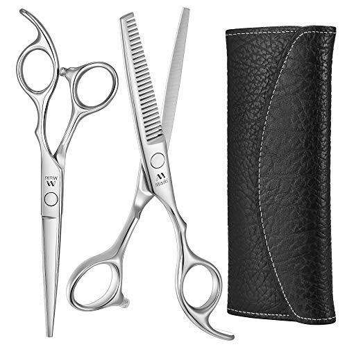 Misiki Haircut Scissors Professional Hair Cutting Scissors Kit with Cutting Scissors, Thinning Scissors, 100% Stainless Steel Rust Resistant Barbers Scissors with Leather Case for Barber, Salon, Home