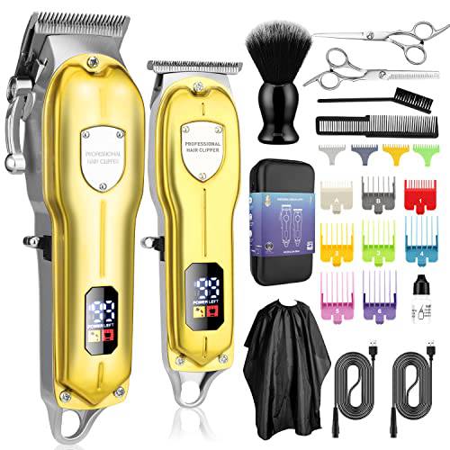 Karrte Professional Hair Clippers and Trimmer Kit,Cordless Hair Cutting Kit,Barber Supplies for Men Beard Trimmer Mens Grooming Kit Accessories (Golden)