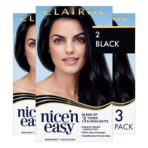 Clairol Nice’n Easy Permanent Hair Dye, 2 Black Hair Color, Pack of 3