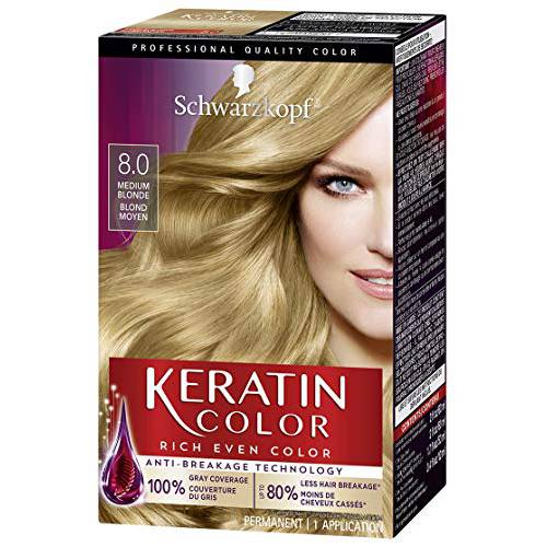 Schwarzkopf Keratin Color Permanent Hair Color Cream, 8.0 Medium Blonde