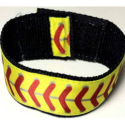 Softball Sleeve Scrunchies yellow with red stitching (Pair) Softball sleeve holders. sleeve straps. From the ORIGINAL USA inventor