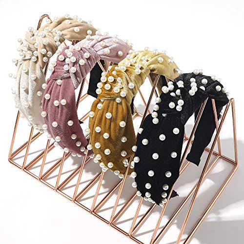 Headbands Women Hair Head Bands - Accessories 4 Pcs Velvet Pearl Head Bands Cute Beauty Hairbands Fashion Girls Vintage Hair Boho Wide Bands For Workout GYM Yoga Running