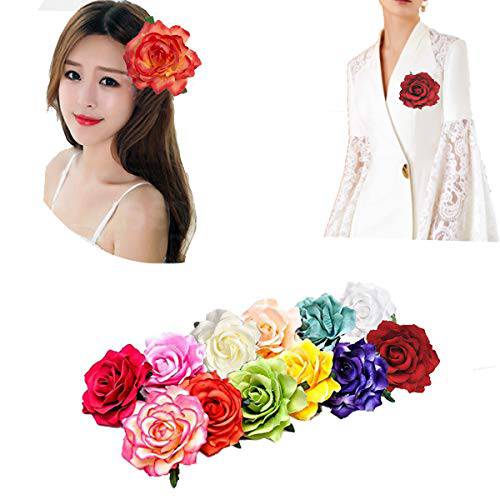 12PCS Elegant Large Rose Flower Hair Clips Hairpins Floral Brooches Pin Boho Hair Clip Rose Hair Accessories For Women Girls Lady Bridal