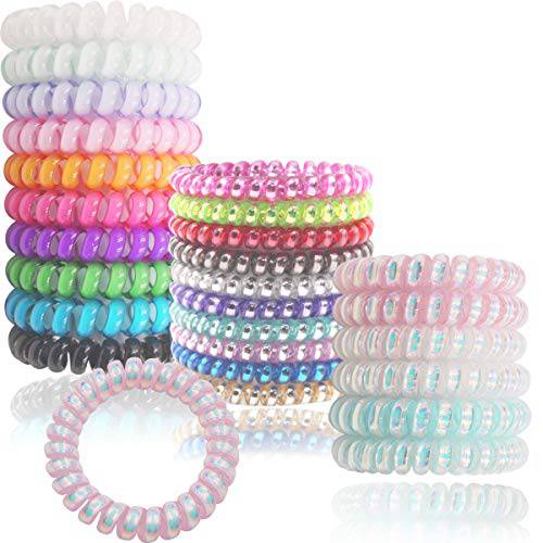 DeD 26 Pcs Spiral Hair Ties,No Crease Ponytail Holders,3 Styles Coil Hair Ties,Slim Laser Colors Spiral Bracelets,Phone Cord Fluorescent Elastic Hair Coils Hair Accessories for Women Girls