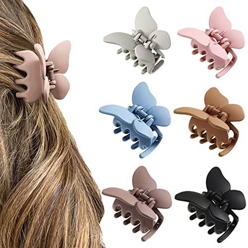 6PCS Butterfly Hair Claw Clip - 2 Inch Butterfly Claw Hair Clips for Women Girls Small Nonslip Butterfly Jaw Clips for Thick Hair and Strong Hold Hair (Solid color(blue+black+white+brown+fan+coffee)