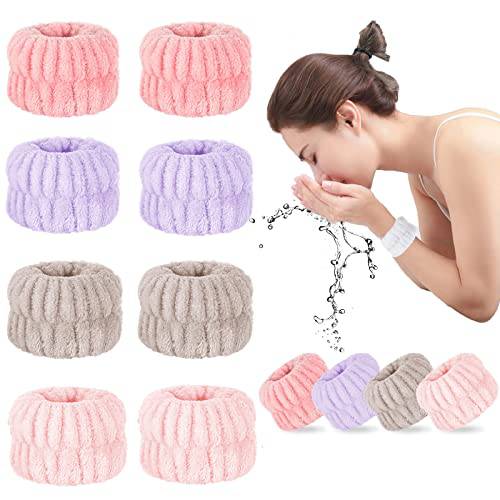 4 Pairs Face Washing Wristbands-Absorbent Wristband for Washing Face Microfiber Wrist Wash Band Towel, Makeup Skincare Yoga Sport Prevent Liquids Spilling Down Arm (purple brown pink)