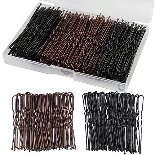 U Shaped Hair Pins,200Pcs 2.4Inches Hair Pins for Buns Bobby Pins Bun Pins With Storage Box Valentines Day Gifts for Women (Black, Brown)