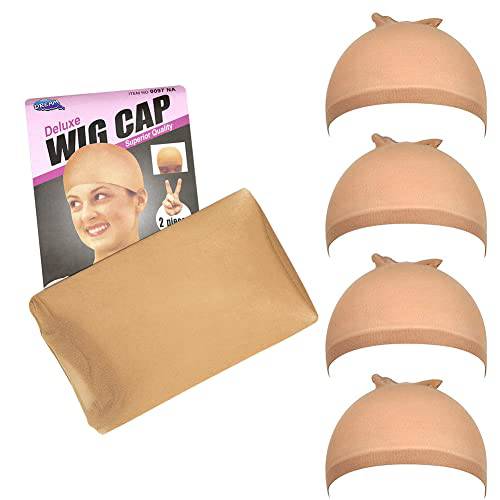 BINF Wig Cap Nylon Wig Caps 4 Pieces Nude Stocking Skin Wig Caps for Women Wig Light Brown Net Caps Stretchy Nylon