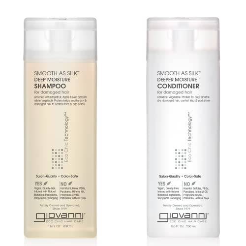 GIOVANNI HAIR CARE PRODUCTS Giovanni Smooth as Silk Deeper Moisture Shampoo & Conditioner Set, 8.5 Oz. Calms Frizz, Detangles, Wash & Go, Co Wash, No Parabens, Color Safe, 8.5 fluid_ounces