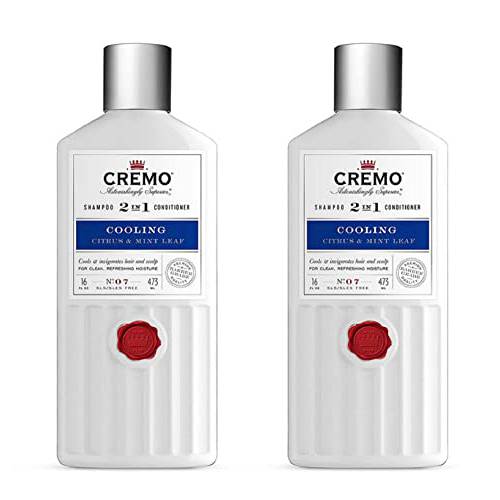 Cremo Barber Grade Cooling Citrus & Mint Leaf 2-in-1 Shampoo & Conditioner, 16 Fl Oz (2-Pack)