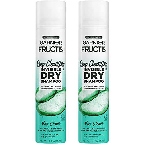 Garnier Fructis Deep Cleansing Invisible Dry Shampoo, Powered by Rice Starch and Clay to Instantly Refresh Hair, No Visible Residues, Aloe Clean, 4.4 oz, 2 Count