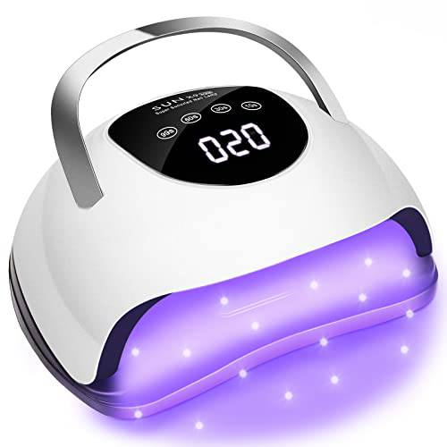 UV LED Nail Lamp 220W, LED Lamp for Gel Nails Fast Curing Nail Dryer with 57pcs Lamp Beads 4 Timers Professional Gel UV Light for Nails Home Salon Nail Art Tools White