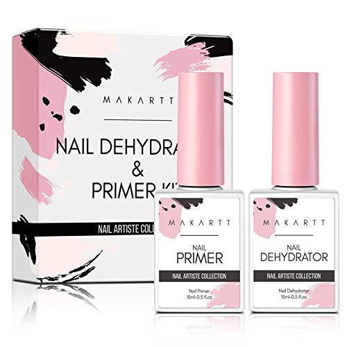 Makartt Nail Dehydrator and Primer Set, Air Dry Professional Long-lasting Nail Prep Nail Primer for Acrylic Nails Powder UV Gel Nail Polish(15ML/0.5 oz)