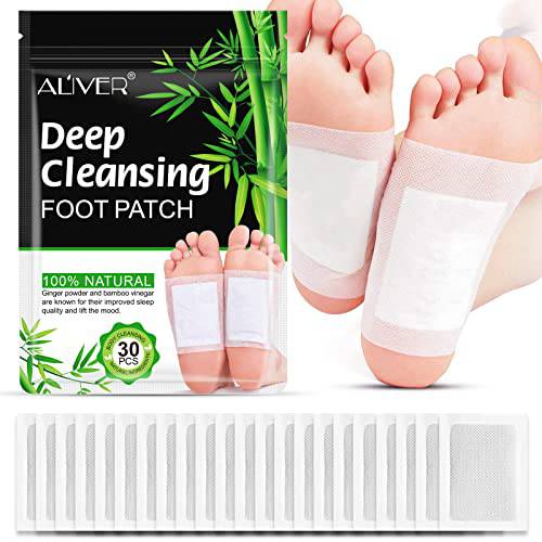 30PCS Detox Foot Pads, Natural Bamboo Vinegar Ginger Powder Foot Pad for Foot Care, Deep Cleansing Foot Patches, Pain Relief, Relieve Stress, Improve Sleep, Relaxation Body, Adhesive Sheets