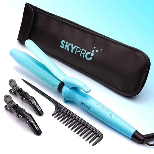 Dual Voltage Curling Iron for International Travel | 1 1/4 Inch Curling Iron for Fine Hair with Firm Easy-Clamp | Small Barrel Curling Iron for Curl-Resistant Hair by SKYPRO