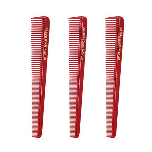 Allegro Combs 450 Tapered Hair Cutting Combs Barber Hair Hairstylist Combs Women’s Combs Men’s Pocket Combs Made In The USA 3Pcs. (Red)