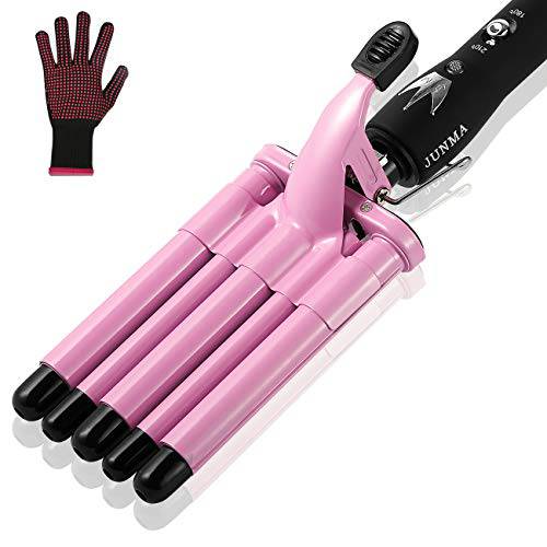 Hair Curling Iron 5 Barrel Hair Crimper 16mm Curling Wand Two-Gear Temperature Adjustable Ceramic Hair Curler Curling Iron Hair Waver with Heat Resistant Gloves