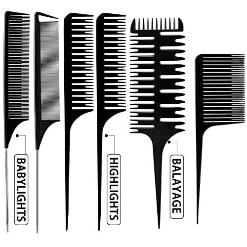 6 Pieces Weaving Comb Dyeing Hair Comb Weaving Sectioning Foiling Comb Rat Tail Styling Hair Dyeing Combs for Foiling Balayage Hair Coloring (Various Styles)