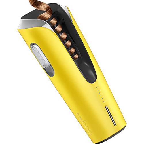 Automatic Curling Iron, Anti-Scald Anti-Tangle Cordless Hair Curler, 4 Seconds Quick Styling Portable Curling Iron, Two-Way Rotary Heating (Yellow)