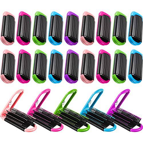 20 Pieces Travel Hair Brush Portable Folding Hair Brush with Mirror Mini Compact Hair Comb Collapsible Colorful Pocket Square Massage Brush for Family, School, Car, Bag