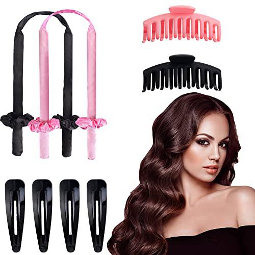 2 Pack Heatless Curling Rod Headband Heatless Hair Curler for Long Hair No Heat Silk Curling Set for Sleep in Overnight Soft Rubber Hair Rollers for Women（Black+Pink）