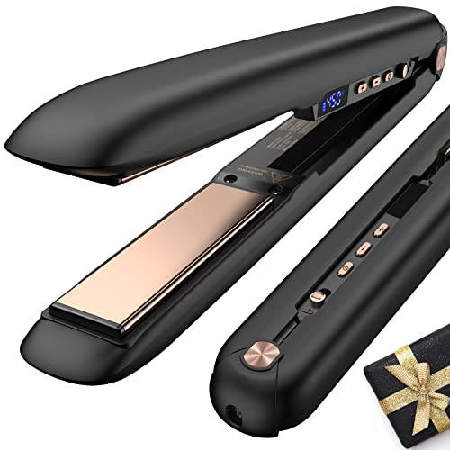 Cordless Hair Straightener, 1 Inch Cordless Flat Iron Hair Straightener Curler 2 in 1, Professional Titanium Travel Flat iron with 12800mAh Rechargeable Battery, Ultra-fast USB-C Charger, Dual Voltage