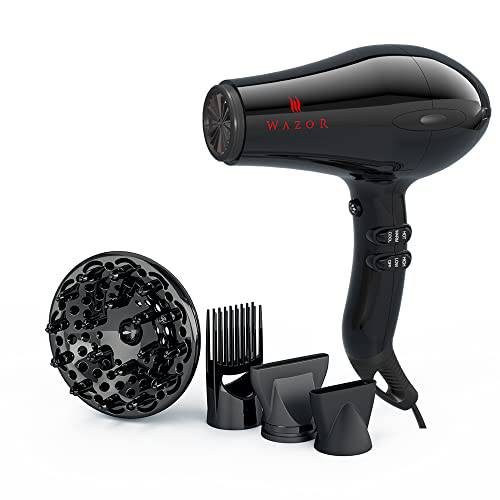 Professional Salon Hair Dryer Powerful 1875W Ceramic Tourmaline Blow Dryer Negative Ions Compact Hair Dryer with Diffuser & Comb & 2 Concentrator Nozzles, Black