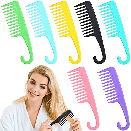 7 Pieces Wide Tooth Comb Detangler Shower Comb with Hook Wet and Dry Wide Comb for Curly Hair Plastic Large Comb Detangling Shower Conditioner Comb Everyday Use and Beauty Salon Combs for Women