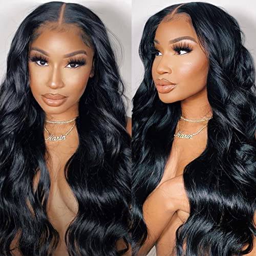 Body Wave Lace Front Wig Synthetic T Part Long Black Wigs for Women Glueless Wavy Wig Natural Color 22