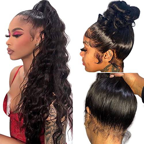 Alionly Full 360 Lace Front Wigs Human Hair Pre Plucked Loose Deep Wave HD Lace Front Wigs Human Hair 18inch 180% Density Glueless Wigs for Black Women Human Hair Can make Ponytail and Updo
